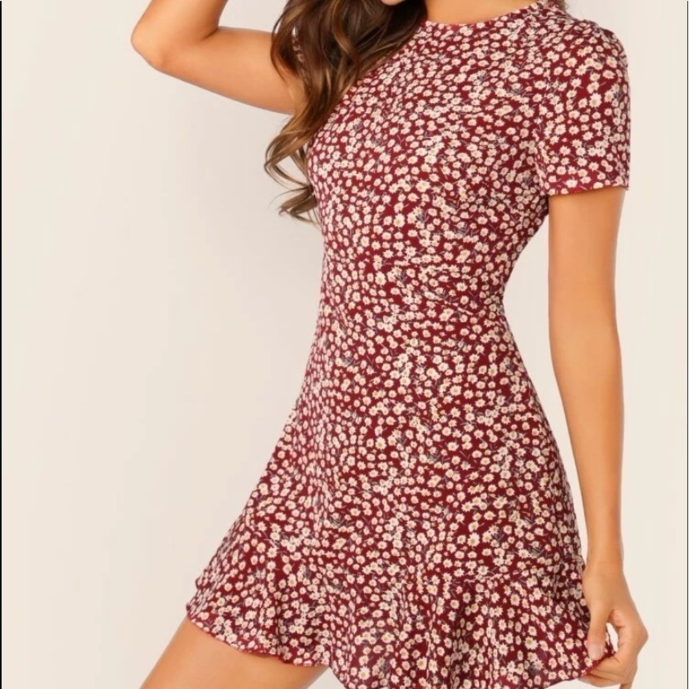 New Floral print short sleeve Mini dress